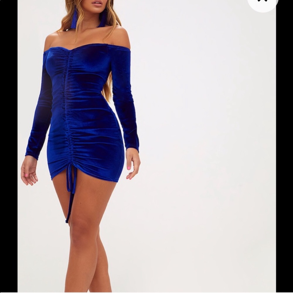 Pretty little thing blue Bardot velvet dress